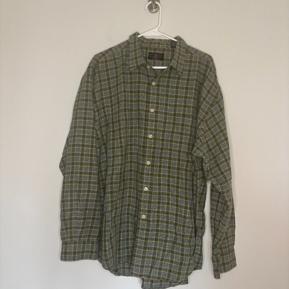AMERICAN EAGLE Shirt Mens XL Green Plaid Point Collar Button Up Long Sleeve - Picture 1 of 4